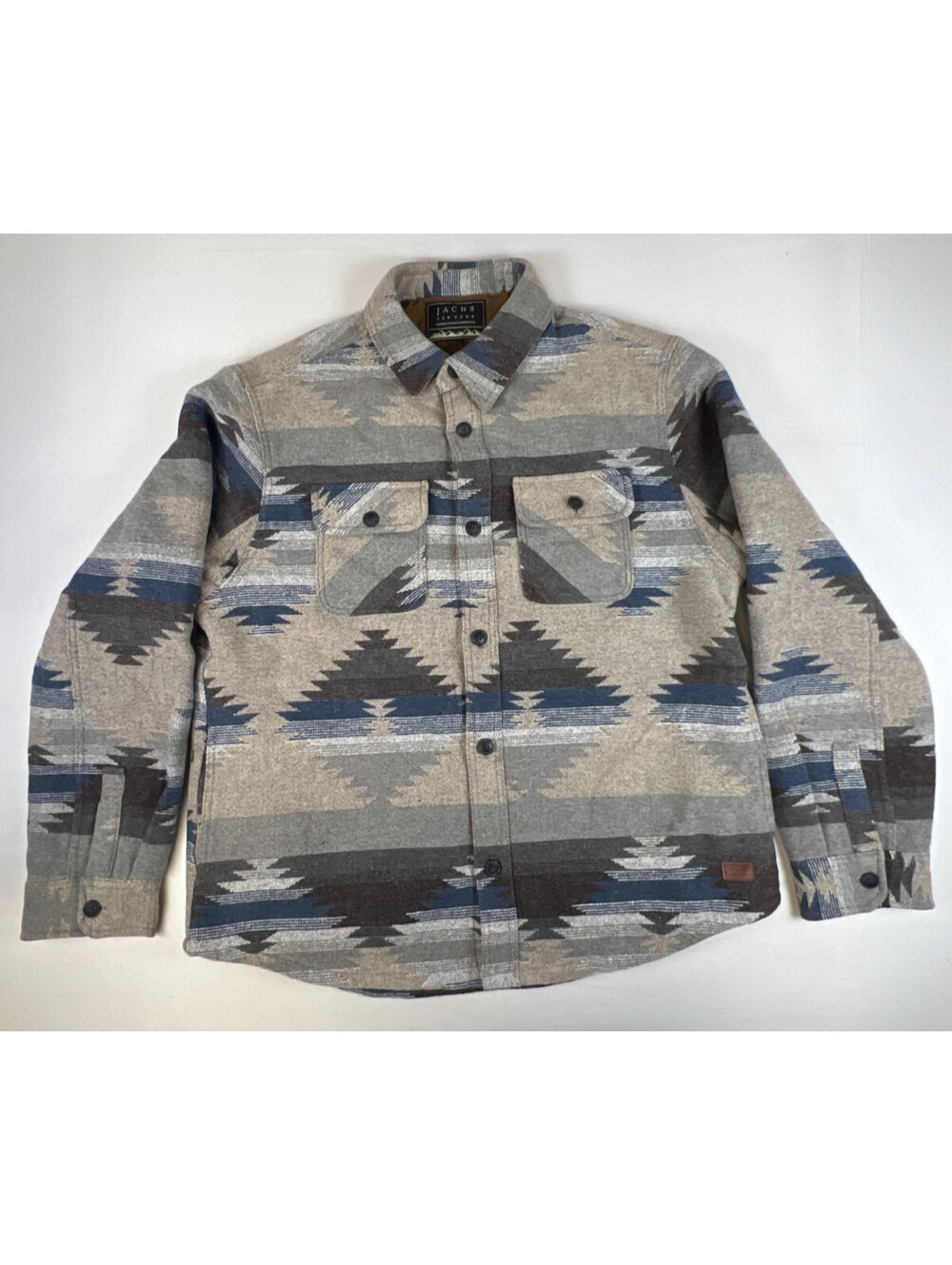 Jachs NY Men XL Gray Southwestern Aztec Fleece Lined Flannel Shirt Jacket